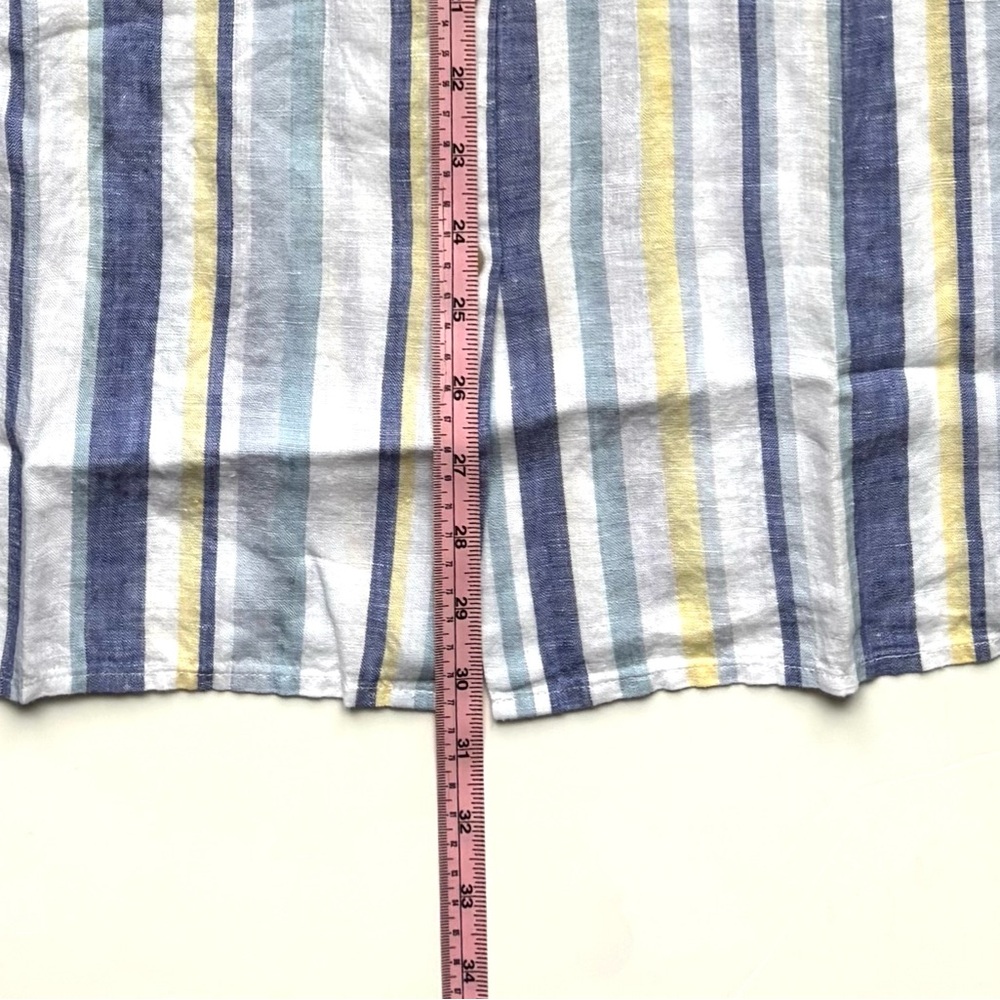 J Jill Love Linen Blue White Yellow Stripe 100% Linen Button Down Long Sleeve 3X - Picture 9 of 10
